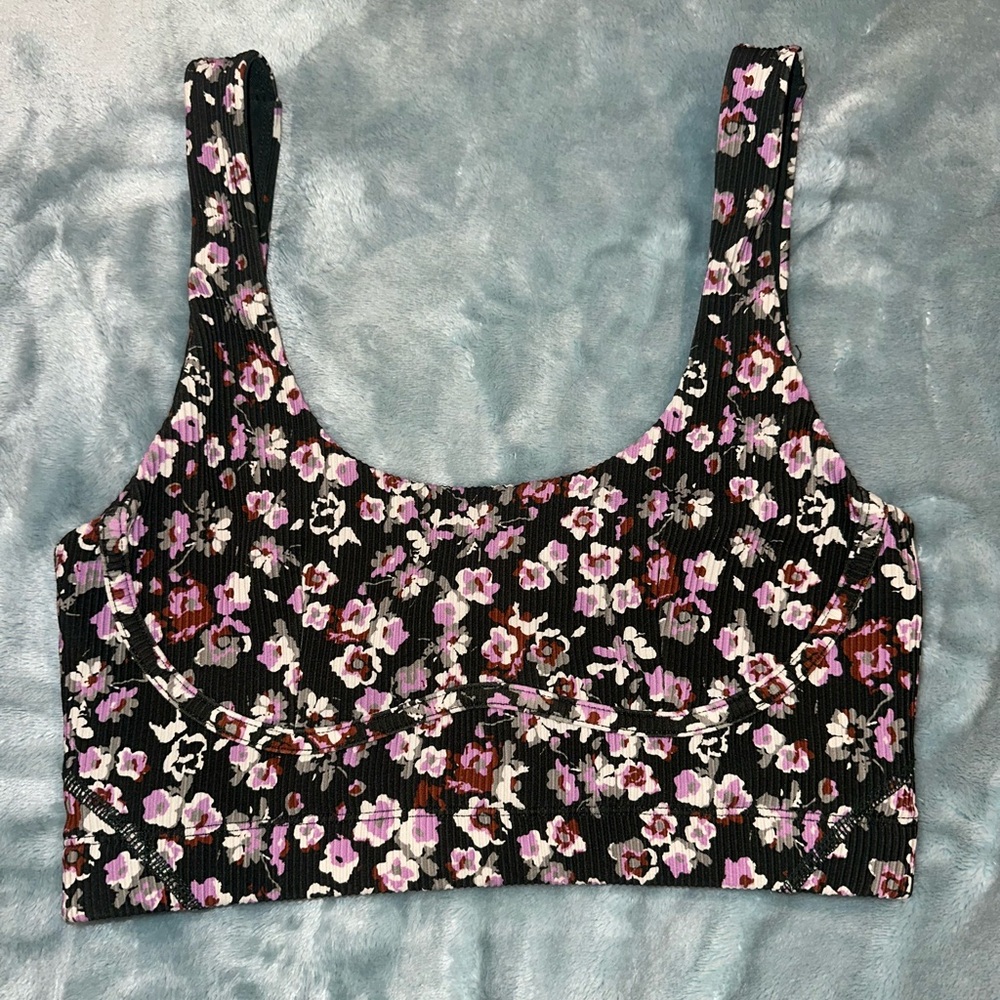 Cream yoga floral sports bra